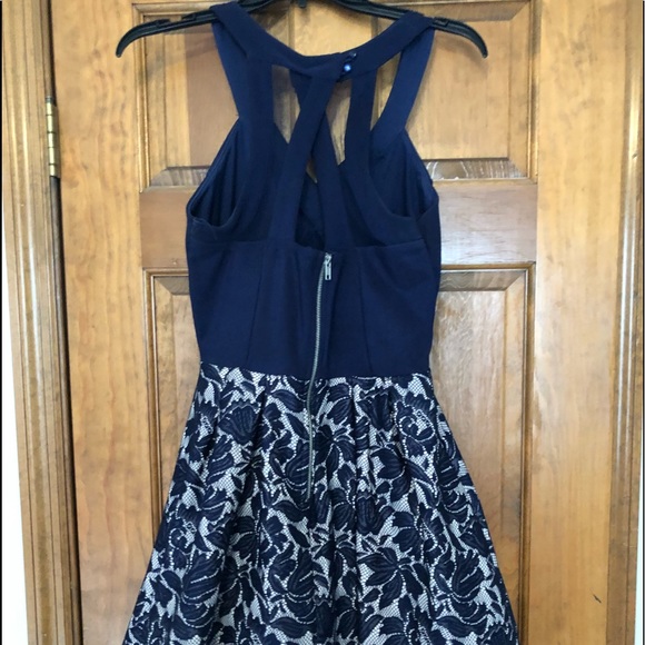 Two tone Blue Lace Halter homecoming Dress - Picture 1 of 3